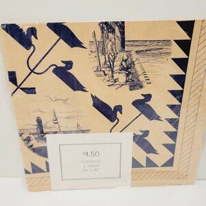 Vtg South Haven Michigan Art Gift Wrapping Paper Lighthouse Fishing Sailor Ducks